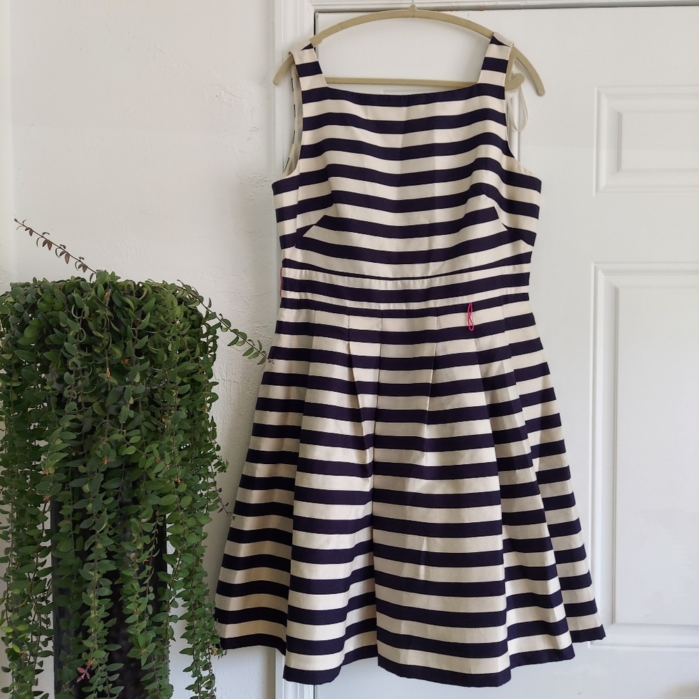 Eliza J Navy Blue and Creamy White Stripped Dress
